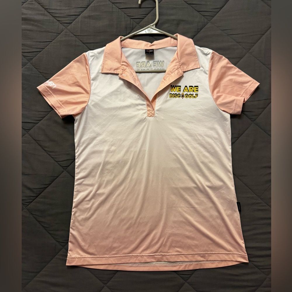 Women's Eleven Sportswear Pink and White Polo Disc Golf Shirt - Picture 2 of 8